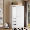 thumbnail image 3 of VINFORM 75" Armoire Wardrobe Closet with Mirror, Wardrobe Armoire with 3 Drawers, 5 Door Wood Armoire Storage with Hanging Rods and Multi-Layer Shelves for Bedroom, Guest Room (White), 3 of 7