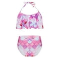 thumbnail image 1 of TiaoBug Girls 2 Pcs Mermaid Bikini Sets Shiny Halter Ruffles Crop Top with Triangle Brief Bathing Suit Tankini Hot Pink B 150, 1 of 5