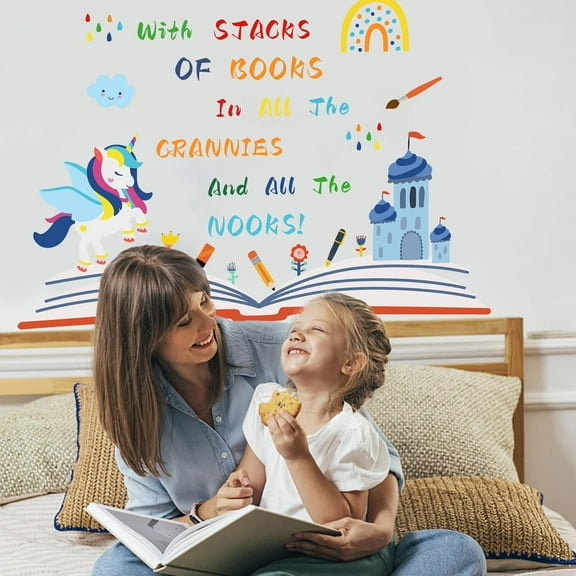 Colorful Reading Theme Wall Stickers Inspirational Quotes Wall Decor with Unicorns Rainbow Bufferfly Wall Decals DIY for Bedroom Living Room Nursery Kindergarten Classroom Decoration