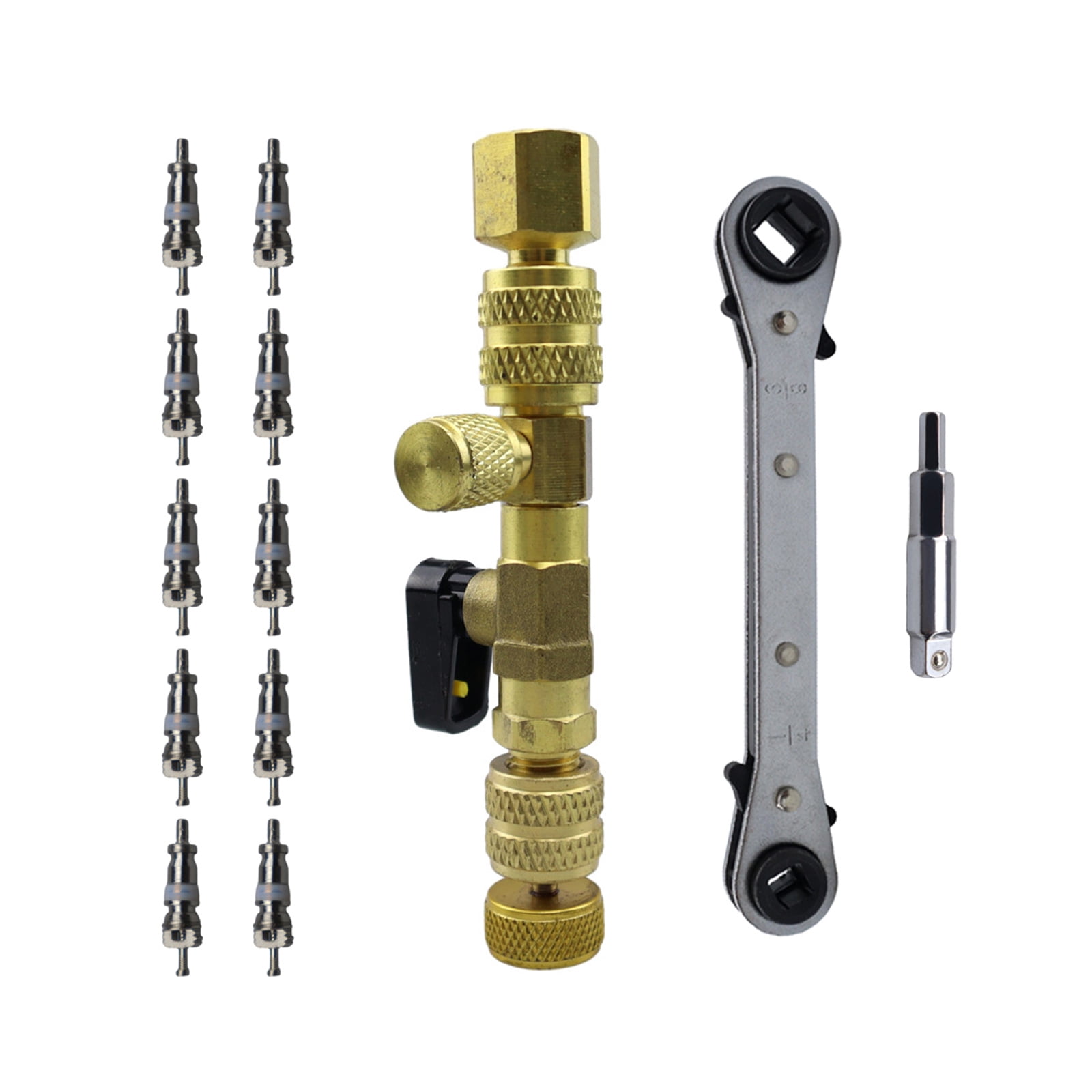 Valves Cores Remover Tool and Hex Bit Adapter for HVAC Equipments Repair 10Pc Valves Cores HVAC Service Wrench