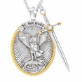thumbnail image 1 of Collar con colgante de acero con patrón católico de San Miguel, joyería con espada divina, protección Senhield, collar de protección con escudo divino, collar vikingo, regalo para hombres y mujeres,, 1 of 2