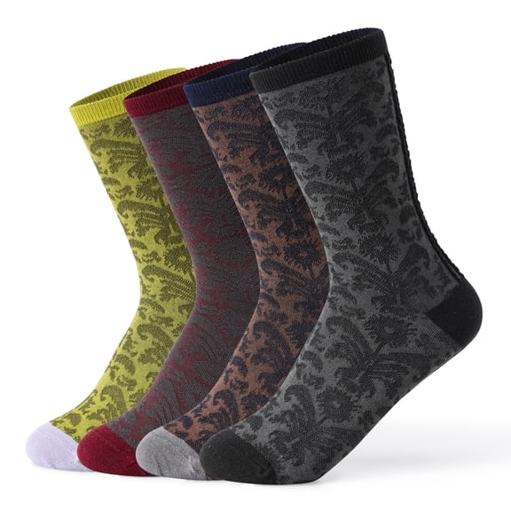 Gaoso Women's Ankle Socks 4-Pack Retro Patterned Comfy Socks for Women Cozy Knit Crew Socks Aesthetic Embroidery Designs Perfect with Sneakers/Boots