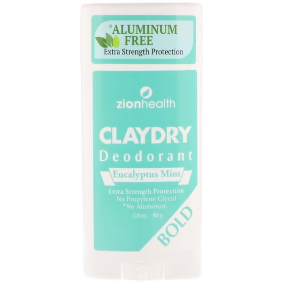 Clay Dry Bold Eucalyptus Mint Vegan Deodorant Zion Health 2.5 Oz Stick, Pack of 2