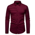 thumbnail image 2 of VgaVtl Mens Long Sleeve Shirt Turn Down Collar Cotton Dress Shirts Mens Tops Button up Office Solid Slim Bottoming Red Shirts, 2 of 7