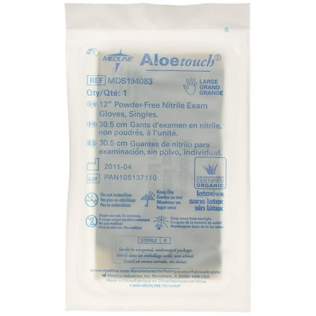 Medline Aloetouch 12" Powder-Free Nitrile Exam Gloves,Green,Large -100 Each