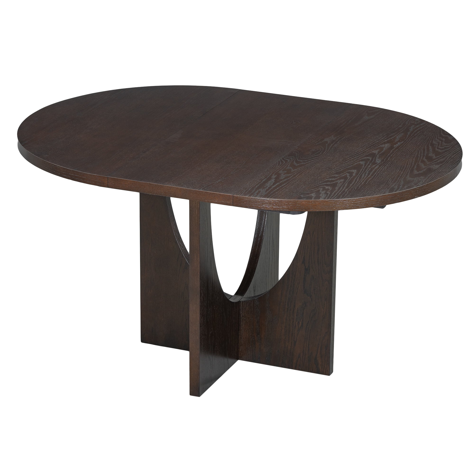 Harper & Bright Designs 5 Pieces Extendable Round Dining Table Set for 4, Modern Kitchen Dining Table with Removable Leaf and 4 Upholstered Chairs for Dining Room, Espresso+Gray
