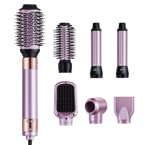 KFFKFF Hair Dryer Brush 6-in-1, Versatile Air Groomer, Rapid 110,000RPM Ionic Hair Drying Brush with Pair of Auto-Wrap Curling Attachments, Trio of Brushes & Duo of Nozzles