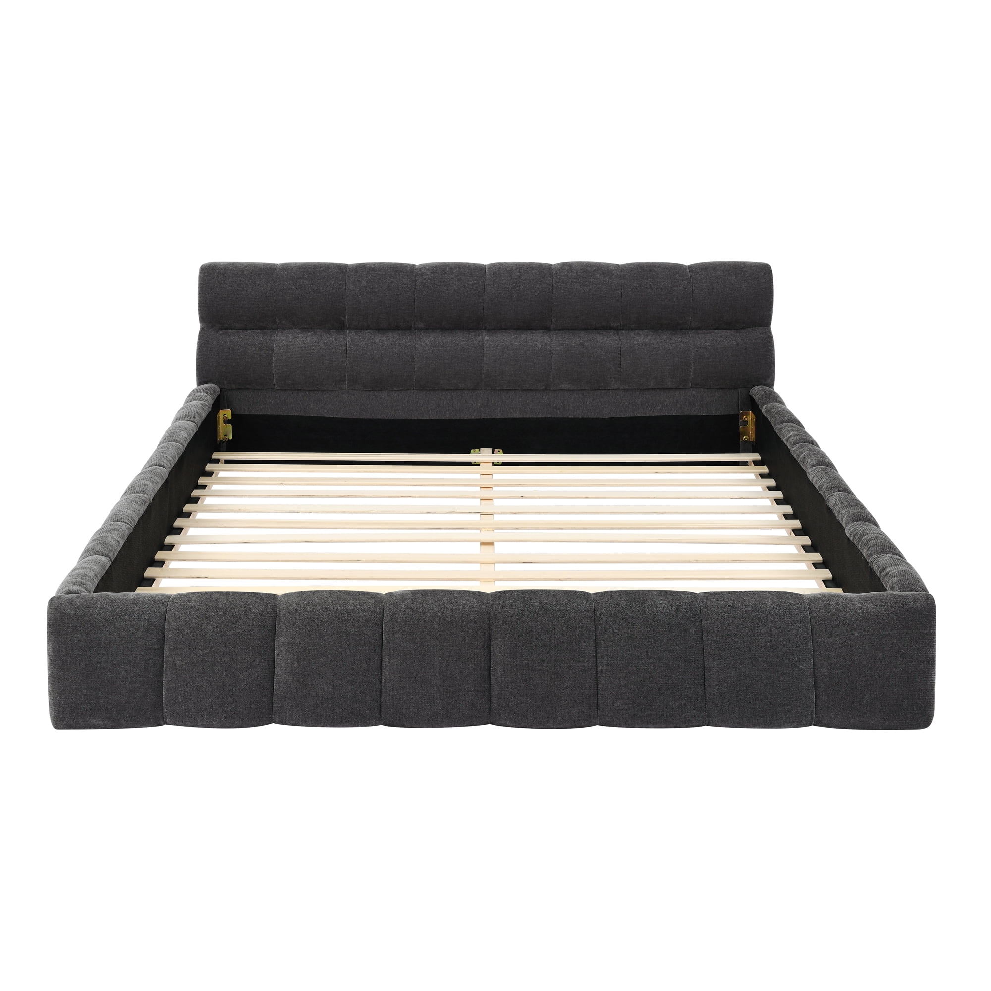 Gewnee Queen Upholstered Platform Bed, Thick Chenille, Sturdy Frame, Dark Gray, No Box Spring Needed，Suitable for Bedrooms
