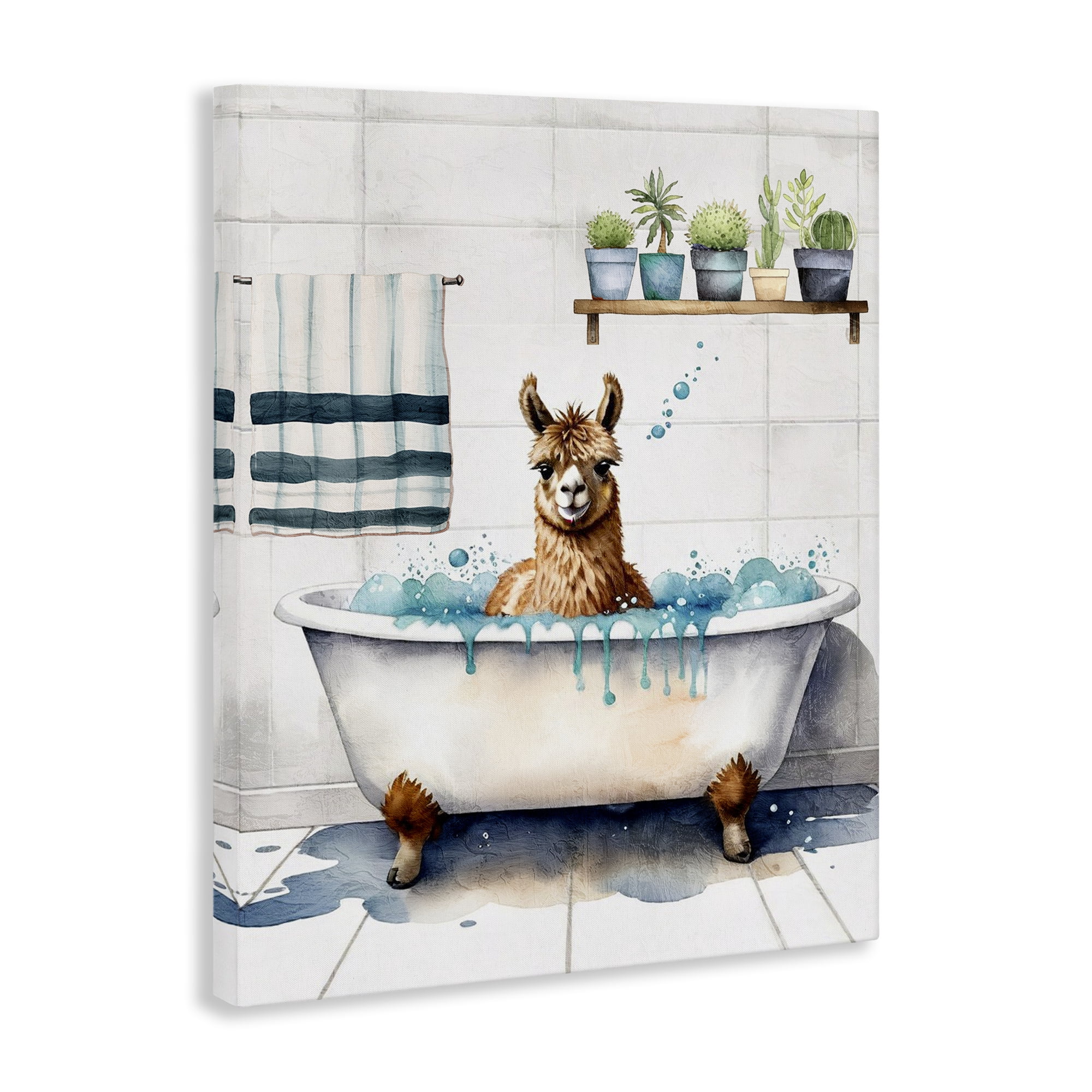 Stupell Industries Alpaca Bathtime Suds Bath & Laundry Painting Wrapped Canvas Art Print Wall Art, 16 x 20