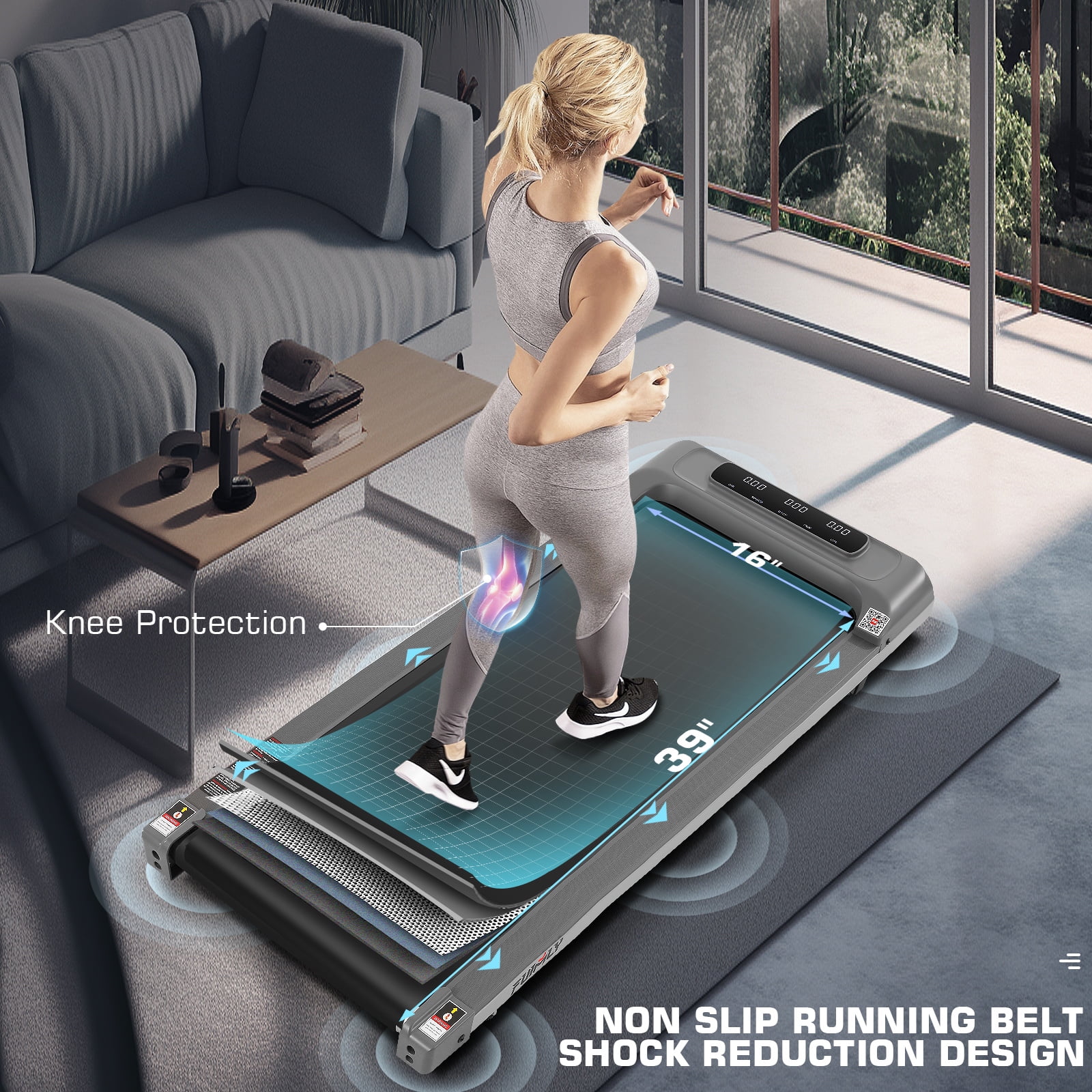 Walking Pad&Under Desk Treadmill for Home&Office, Speed Range 0.5~3.8mph, 300 lbs Weight Capacity