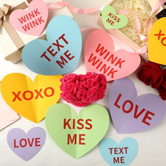 Valentine's Day Heart Wall Stickers, Valentines Day Wall Decorations Colorful 3D Conversation Love Decals for Romantic Home Window Decor