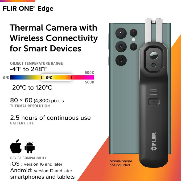 FLIR ONE Edge Thermal Camera, Wireless Infrared Imaging, iOS and