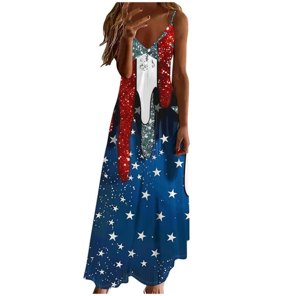 BangWanChi Beach Dresses for Women 2024 Vacation Summer Dresses for Women Print Sleeveless Round Neck Dress Casual Dresses