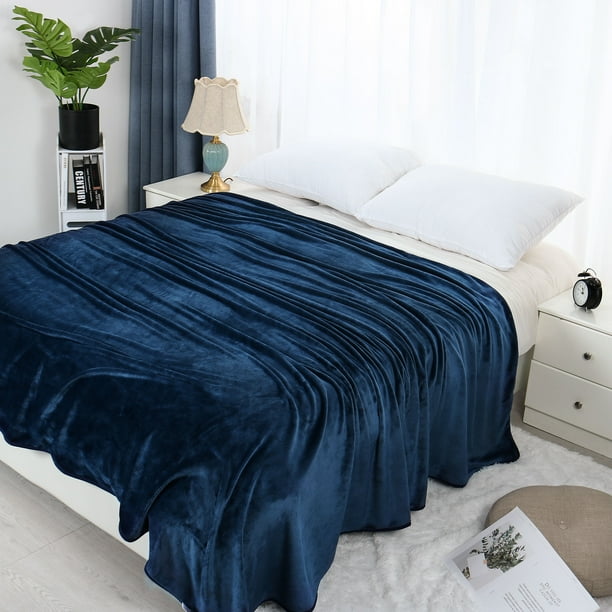 Super Soft Flannel Blanket Reversible Velvet Plush Blanket,Queen,Navy