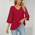 thumbnail image 4 of HAiming Womens Lace 3/4 Sleeve Shirts Trendy Solid Color V Neck Tunic Tops Summer Loose Casual Dressy Basic Blouses, 4 of 8