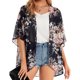 thumbnail image 5 of ICHUANYI Clearance Women's Floral Print Puff Sleeve Kimono Cardigan Loose Chiffon Cover Up Casual Blouse Tops(Black, XXL) ICHUANYI WER2023080706090, 5 of 8