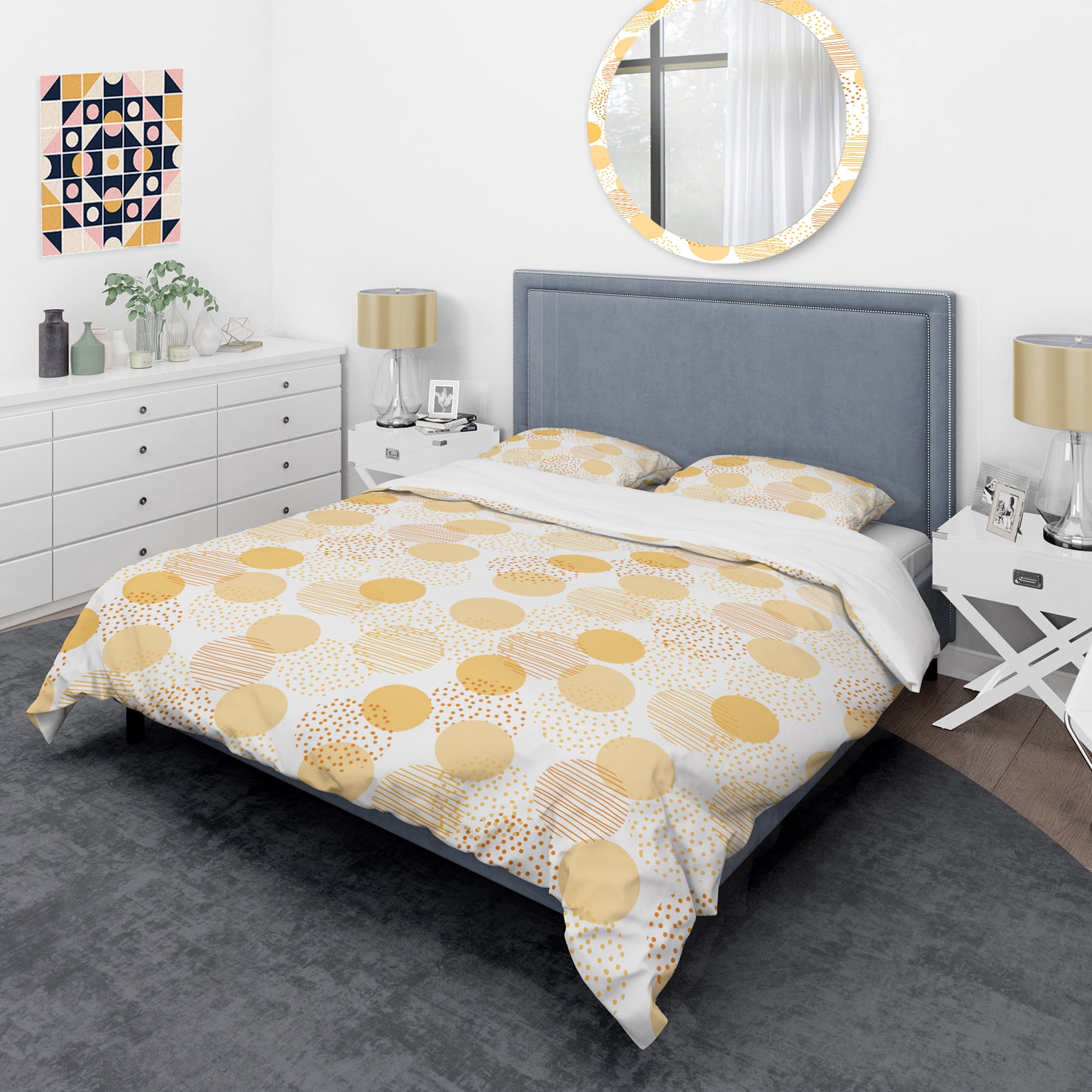 Designart 'Circular Abstract Retro Geometric IX' Mid-Century Modern Duvet Cover Set