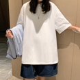 thumbnail image 1 of Camiseta 100% de algodón para mujer, de manga corta Camiseta holgada, camisa básica informal con cuello redondo, ropa de gran tamaño de Color sólido, 1 of 4