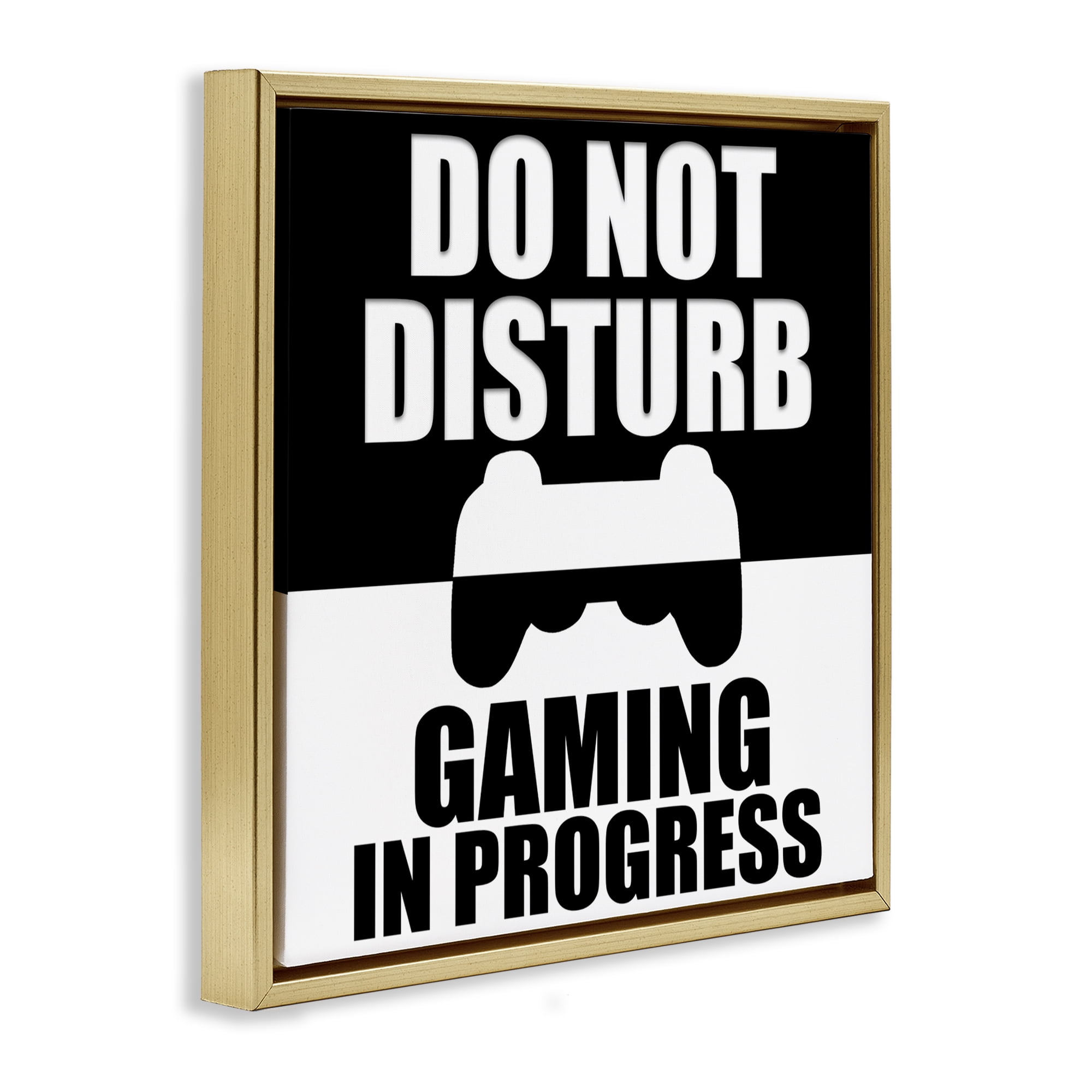Do Not Disturb Minimal Gamer Gold Framed Floater Canvas Wall Art, design by Kim Allen