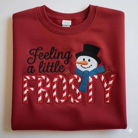 Embroidered Snowman Shirt, Feeling A Little Frosty Peppermint Stripe Sweatshirt, Christmas Holiday Crewneck, Winter Sweater