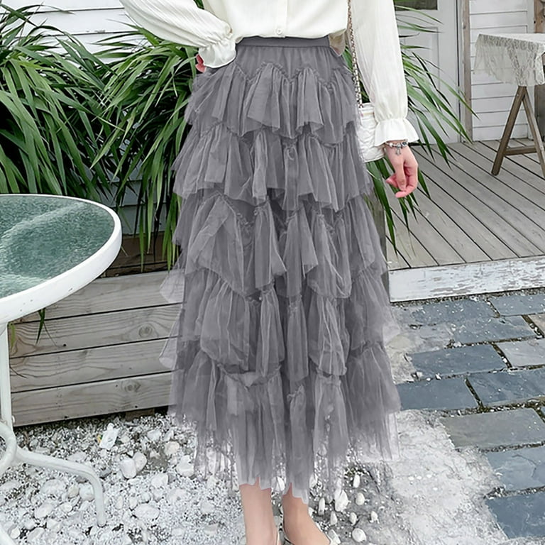 Skirts for Women Womens Summer Elastic Waist Double Layer Midi Skirt With Belted Pleats Skirts for Women Summer Skirts Color White Size 2XL Walmart