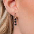 thumbnail image 3 of Gem Stone King 18K Rose Gold Plated Silver Black Sapphire Drop Dangle Earrings for Women | 2.07 Cttw | Gemstone September Birthstone | Round 5MM, 3 of 6