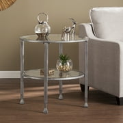 Southern Enterprises Jumpluff Metal/Glass Round End Table, Distressed Silver and Black