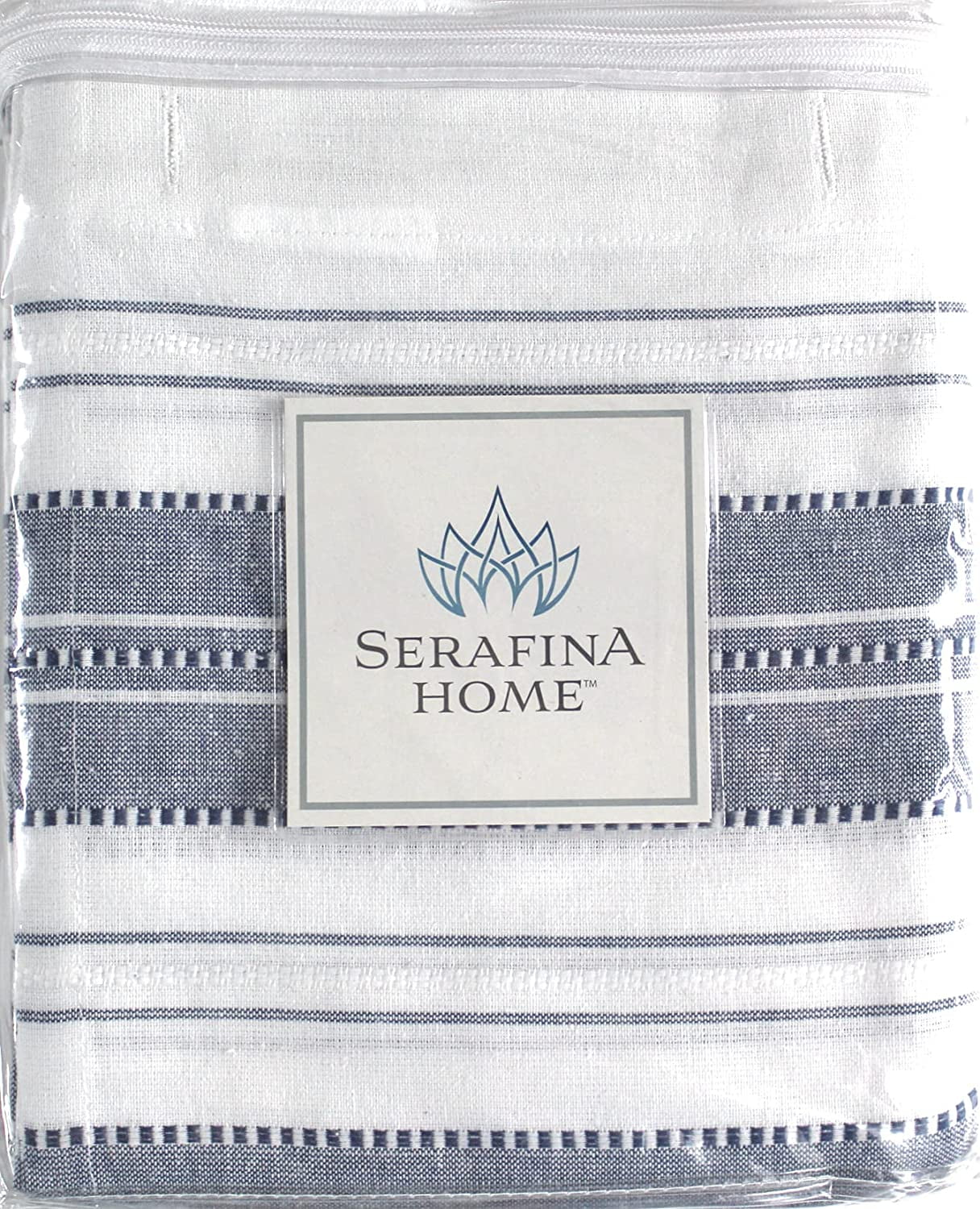 Serafina Home Nautical Striped Blue and White Fabric Shower Curtain: Chambray Cotton Luxury Hotel Detailed Eyelet Decorative Weave for Bathroom 72" x 72" (Denim Navy)
