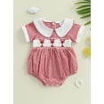 thumbnail image 3 of Miaouyo Baby Girls Summer Romper Casual Lobster Embroidery Plaid Doll Collar Short Sleeve Newborn Jumpsuit for Cute Clothes, 3 of 9