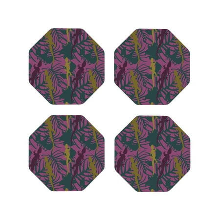 

Drink Coasters Set of 4 Exotic Gecko Lizard Leaves Leather Coasters for Coffee Table Protector Heat Resistant Cute Coasters for Home Decor Housewarming Gifts Bar Kitchen 4 Inch Octagon