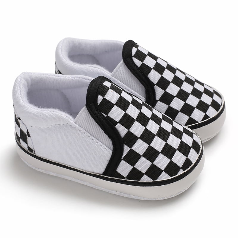 Baby Boy Black White Checkered Slip On Shoes  0-6 6-12 12-18 Months