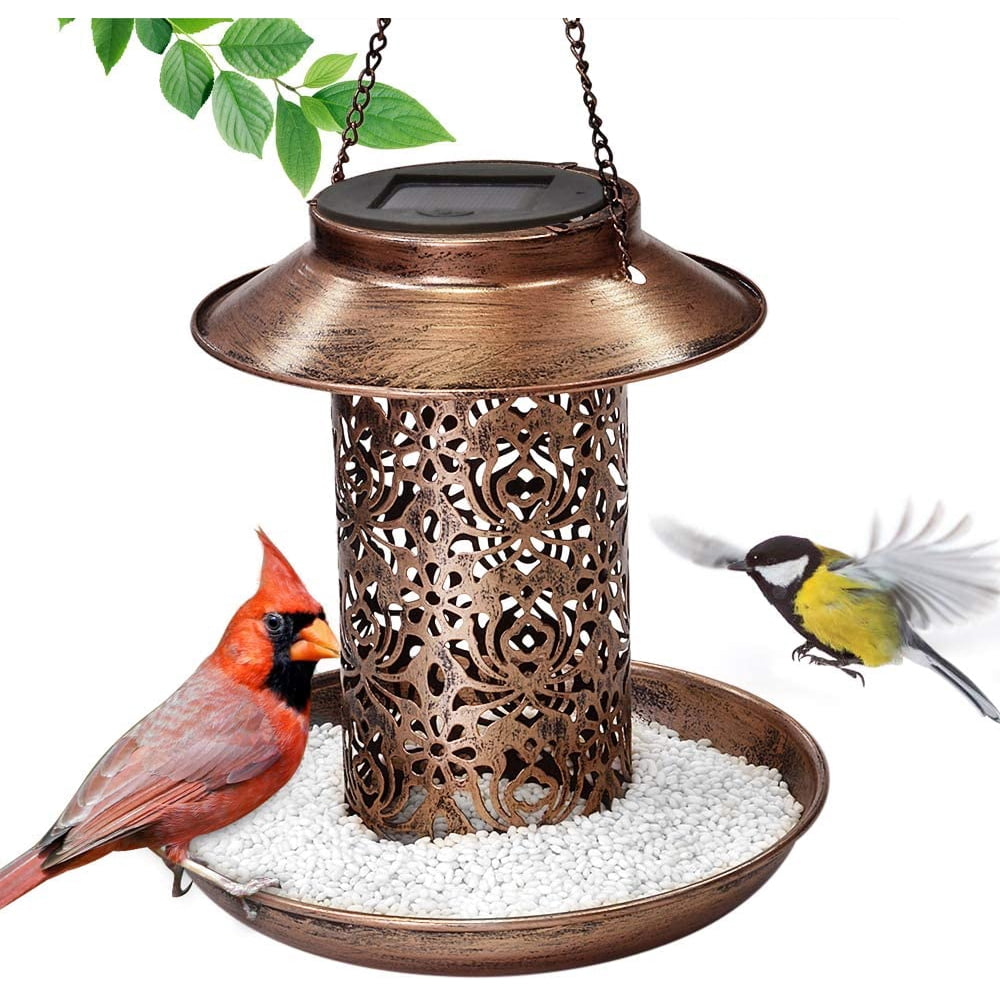 Solar Bird Feeder, Heavy Duty Copper Outdoor Hanging Wild Birdfeeder