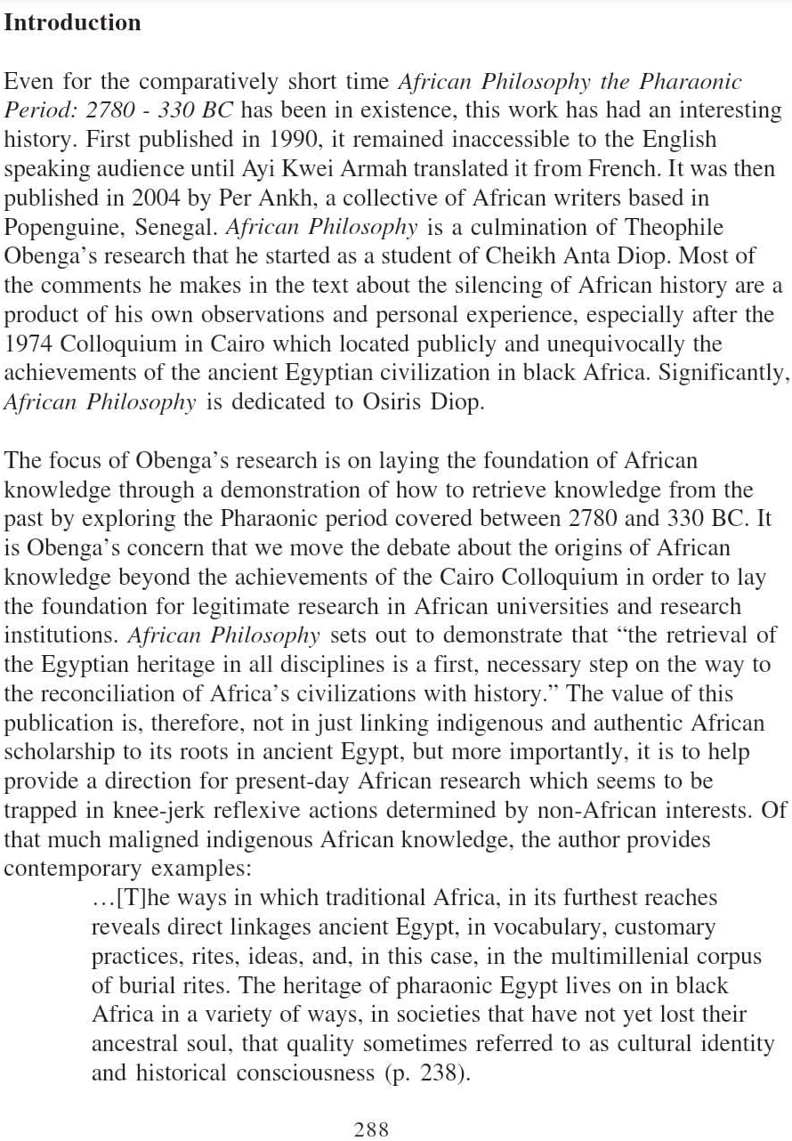 African Philosophy the Pharaonic Period: 2780-330 BC Paperback, (Paperback)