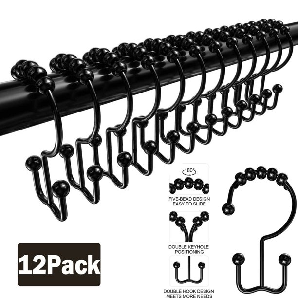 UUGEE Shower Curtain Hooks Rings Rust Resistant Double Glide Rollers Shower Hook for Bathroom