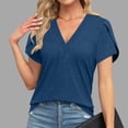thumbnail image 2 of Womens Casual T-shirts Pleated V Neck Tops for Summer Soft Polyester Cotton Petal Short Sleeve Basic Tee Shirt (X-Large, Navy), 2 of 6