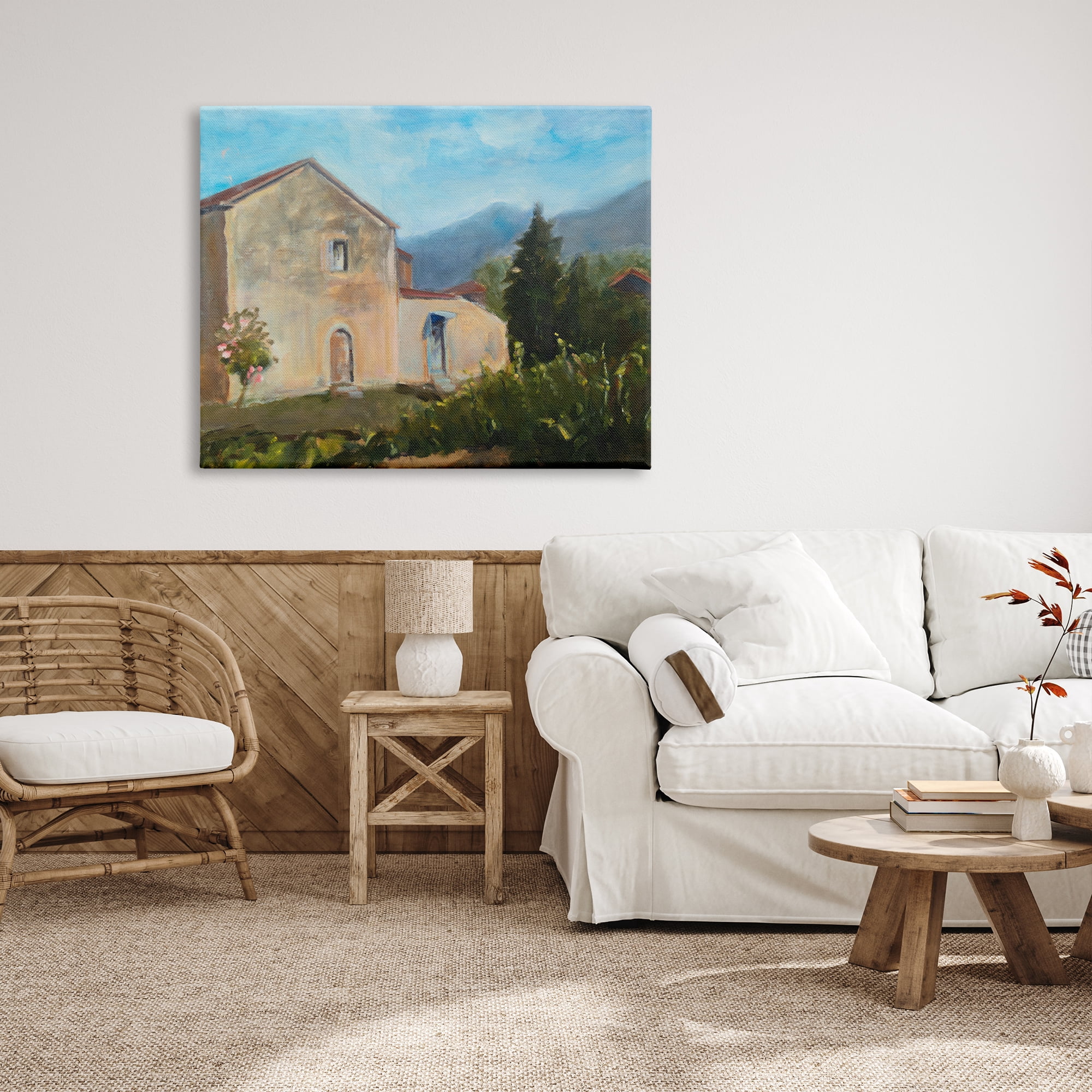 Stupell Indtries Traditional Vineyard Villa Landscape Tall Trees Mountain Range,48 x 36,Design by Snne Marie