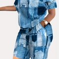 thumbnail image 1 of Conjunto informal de 2 piezas de patchwork, camiseta de manga corta con cuello redondo y pantalones cortos de entrenamiento con bolsillos, ropa de mujer, 1 of 2