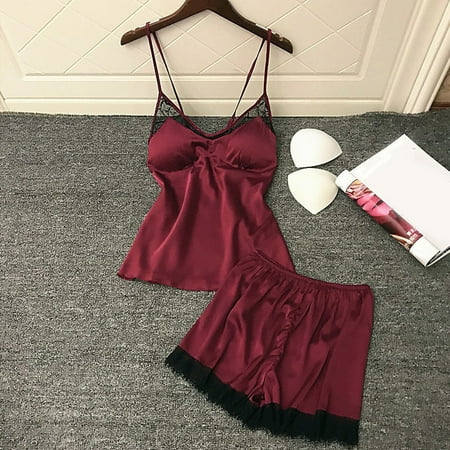 

Mrat Pajama Sets Tops and Shorts Sleepwear Ladies Lace Lingerie Nightwear Underwear Babydoll Short Sleepwear Set Female Button Pajama Set Sleepwear