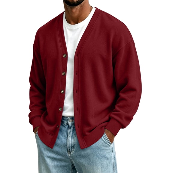 LEKWK Cardigan Sweaters for Men Long Sleeve Button Down Sweaters Coat Open Front Lightweight Casual V Neck Cozy Fall Winter Outwear