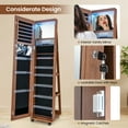 thumbnail image 5 of Giantex Lockable Jewelry Cabinet Armoire, 64" Standing Jewelry Organizer w/ Built-in Makeup Mirror, Brown, 5 of 10
