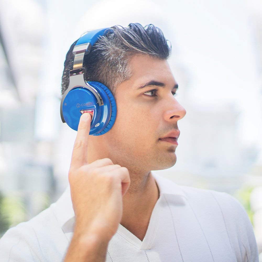 COWIN E7 Active Noise Cancelling Headphones Bluetooth Headphones with Mic Deep Bass Wireless Headphones Over Ear(Blue)