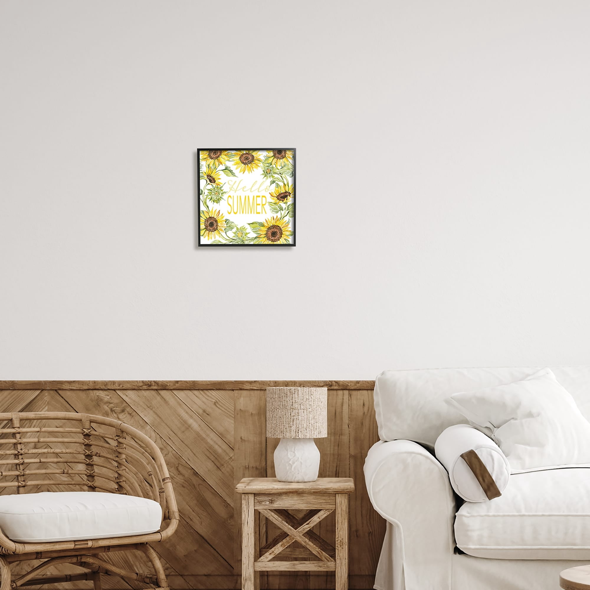 Stupell Industries Hello Summer Warm Yellow Sunflower Typography Border Graphic Art Gray Framed Art Print Wall Art, Design by Cindy Jacobs
