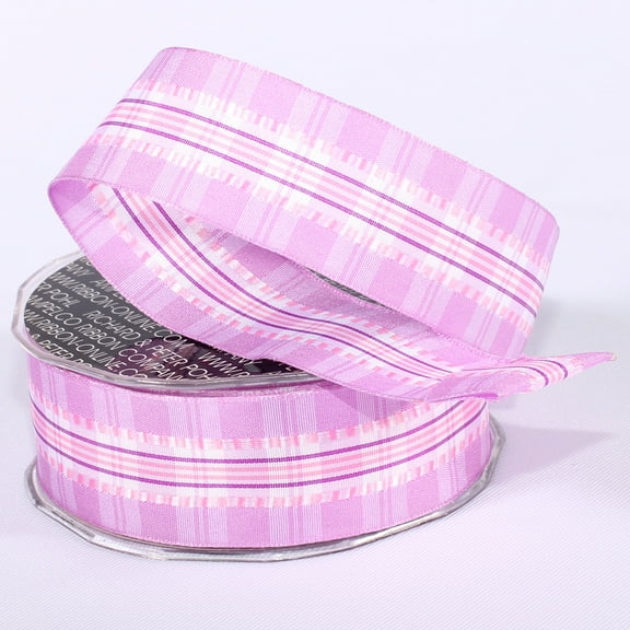 The Ribbon People Purple and White Summer Plaid Wired Craft Ribbon 1.5" x 27 Yards