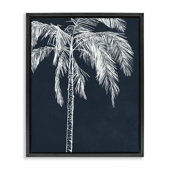 Stupell Industries White Outline Palm Tree Plants & Flowers Painting Black Floater Framed Canvas Art Print Wall Art, 17 x 21