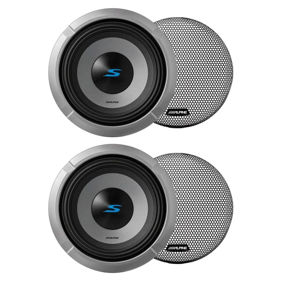 Alpine (2) S2-W8D2 8" S-Series Dual 2 Ohm Car Subwoofer & (2) KTE-8G.3 Grille Bundle
