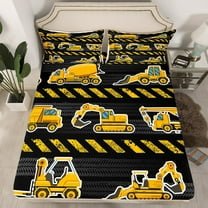 Erosebridal Excavator Twin Bedding Sets,Construction Truck Fitted Sheet Bedroom Decor,Crane Bulldozer Tractor Bed Sheets,Cartoon Vehicle Car Sheets 2Pcs