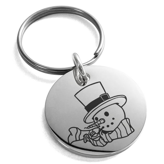 Tioneer Stainless Steel Tophatter Snowman Engraved Small Medallion Circle Charm Keychain Keyring For Unisex 25mm