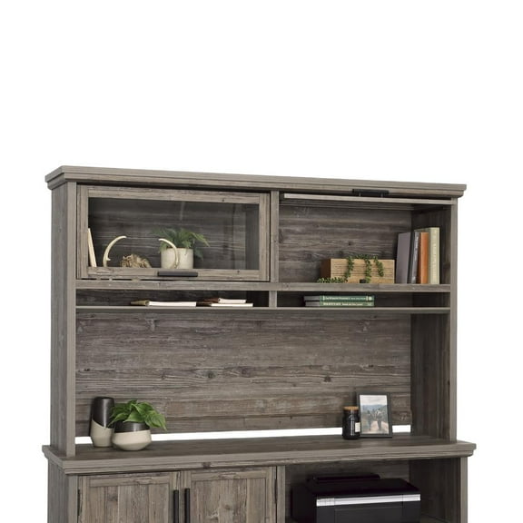 Sauder Aspen Post Engineered Wood Hutch in Pebble Pine/Brown