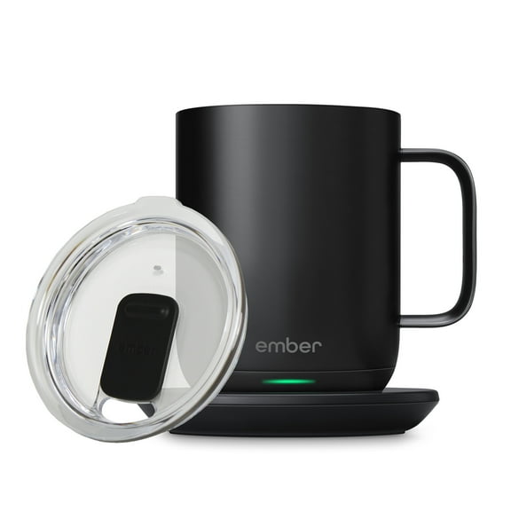 Ember Temperature Control Smart Mug 2, 10 oz, Grey, 80 min Battery Life | App Controlled Heated Coffee Mug | Improved Design with Clear Splash-Proof Sliding Lid