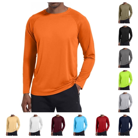 Long Sleeve Shirts Men UPF 50 UV Sun Protection Athletic Shirts for Outdoor Hiking Running Workout Rash Guard Orange M